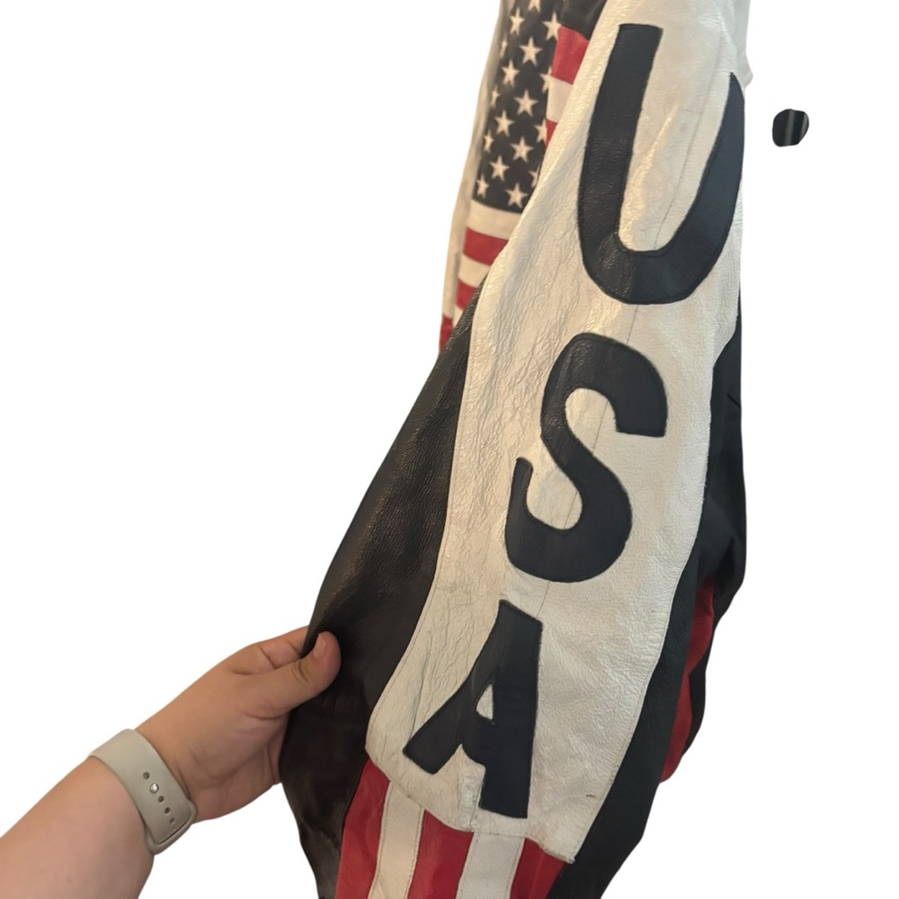 Vintage Michael Hoban Patriot USA American Flag Leather Bomber Varsity Jacket - Picture 3 of 7